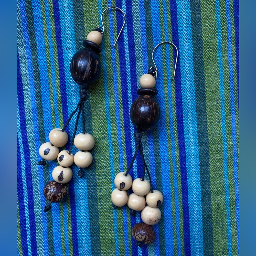 Açaí and Coconut Shell Beaded Dangle Earrings